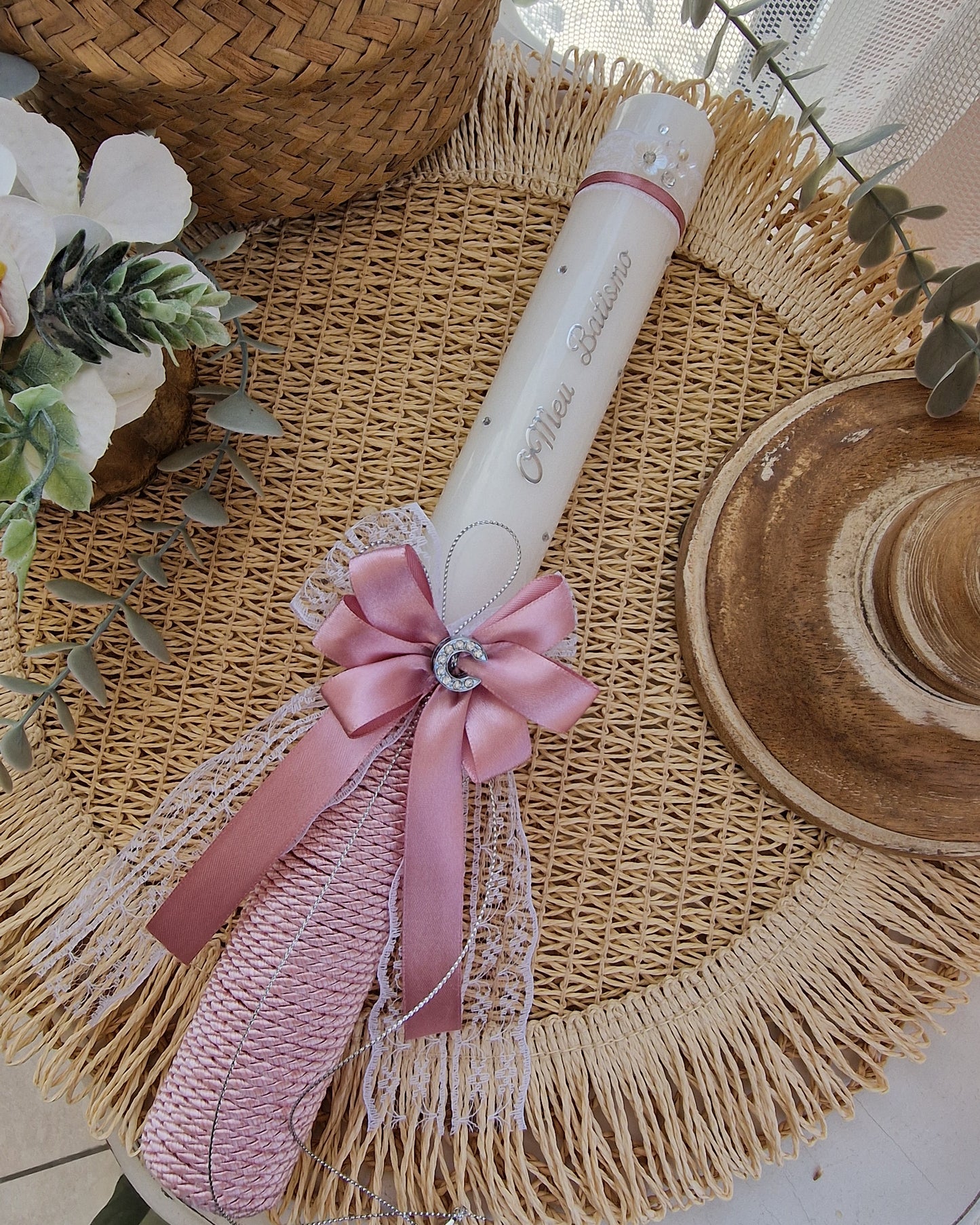 Vela de Batizado personalizada premium com brilhantes