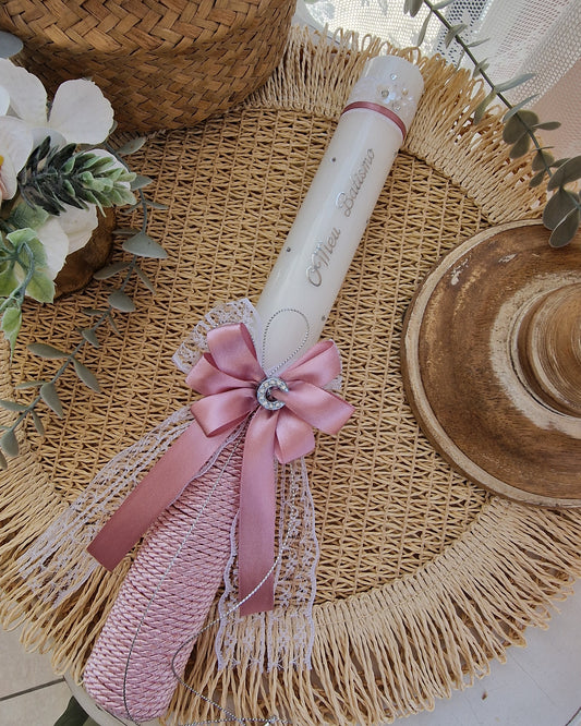 Vela de Batizado personalizada premium com brilhantes
