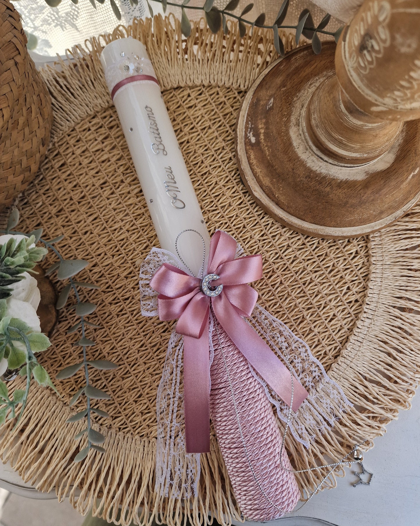 Vela de Batizado personalizada premium com brilhantes