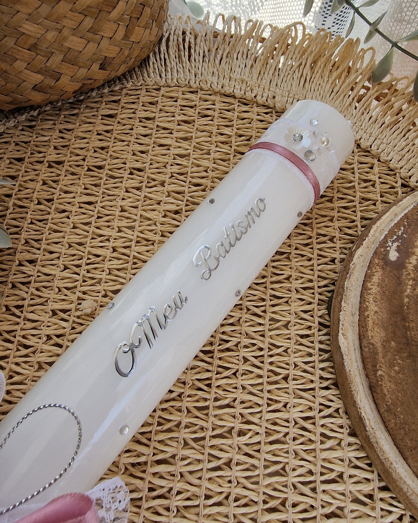 Vela de Batizado personalizada premium com brilhantes