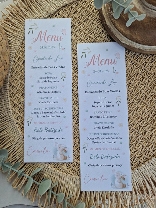 Ementa de Batizado coelhinha