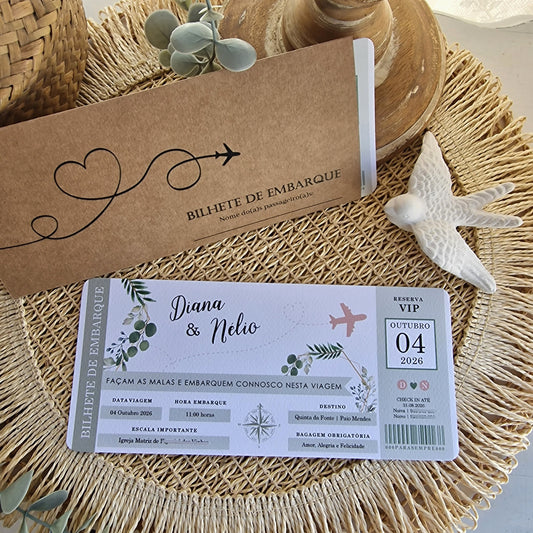 Convite Viagens verde sage and rose