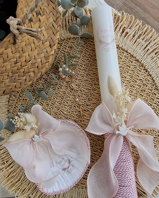 Conjunto de batizado rose nude com pombinha