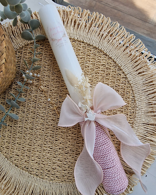 Vela de Batizado rosinha com pombinha