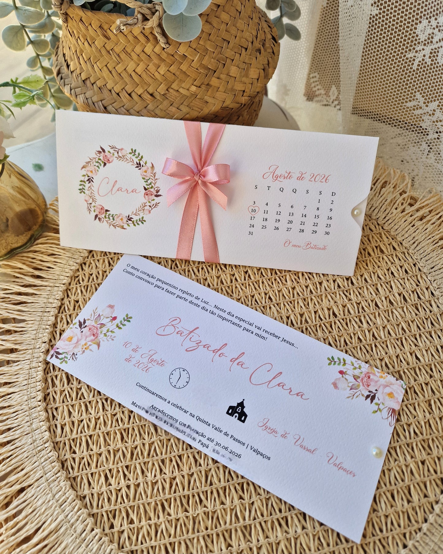 Convite floral rosado vintage da Clara
