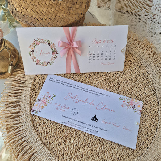 Convite floral rosado vintage da Clara