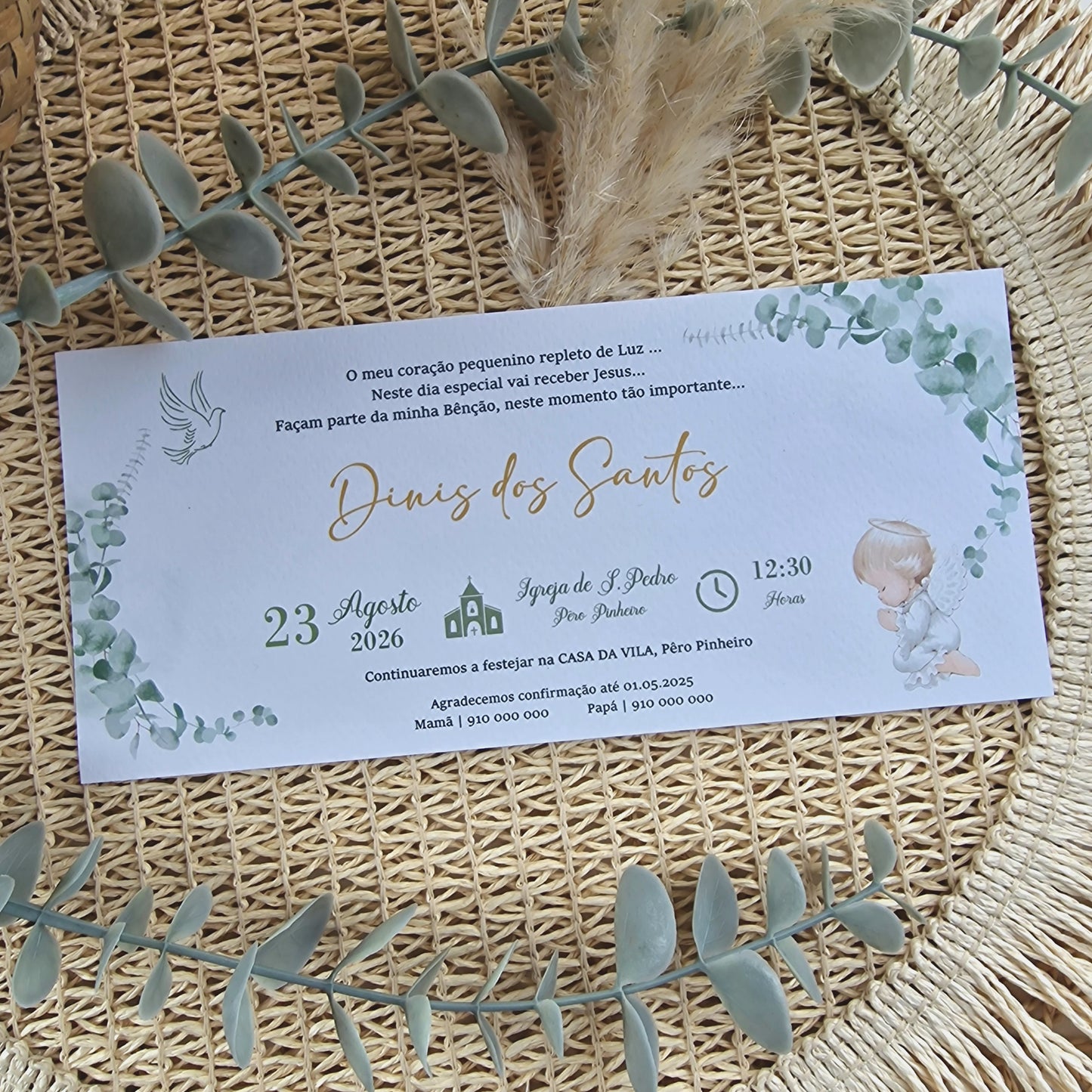 Convite de batizado anjinho Dinis
