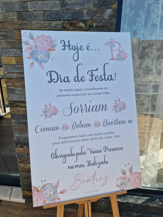 Placar de Boas Vindas Inicial Rosa e Floral