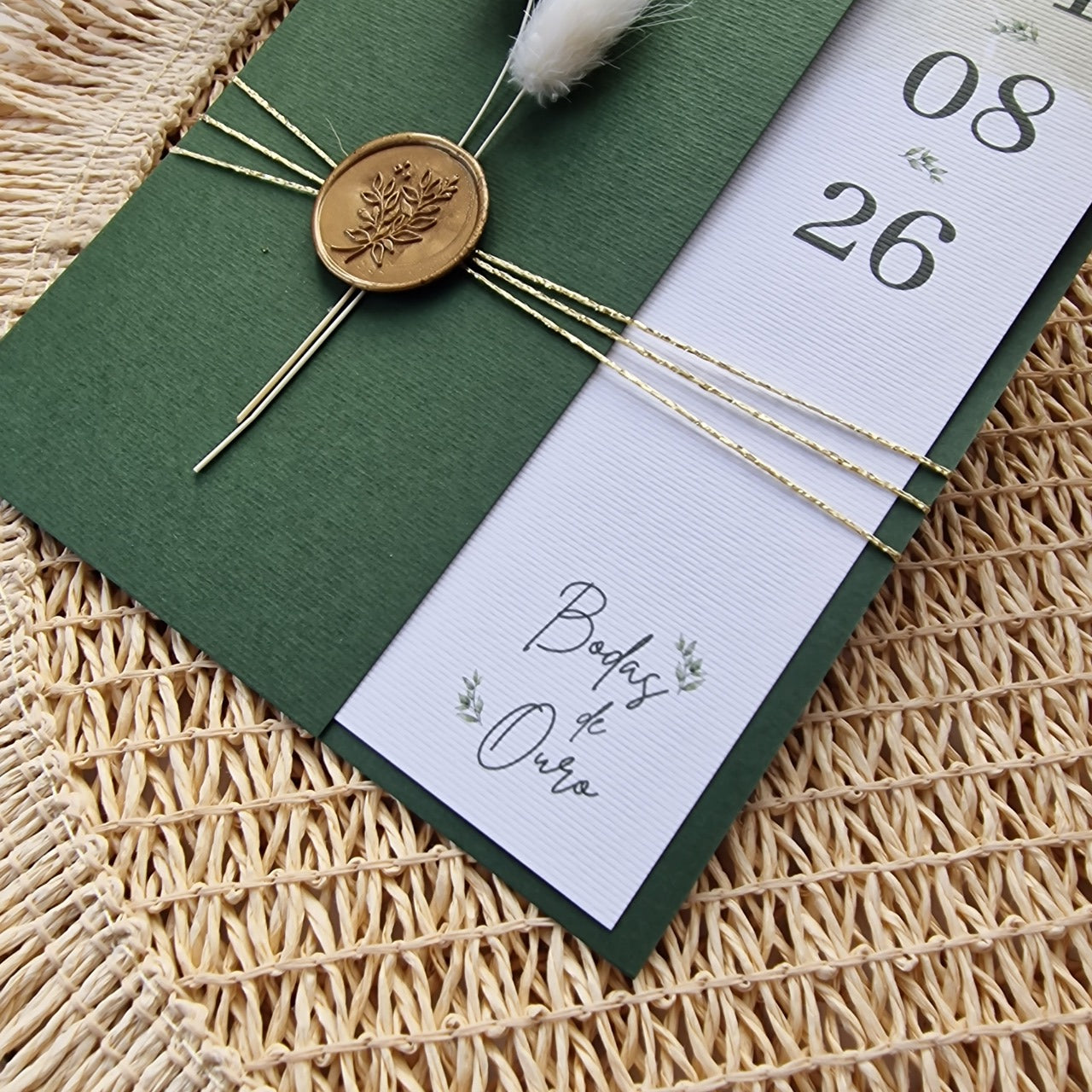 Convite de casamento bodas de ouro folhagem verdes