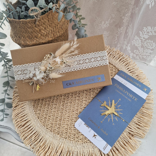 Caixa dedicatória padrinhos de casamento viagens blue