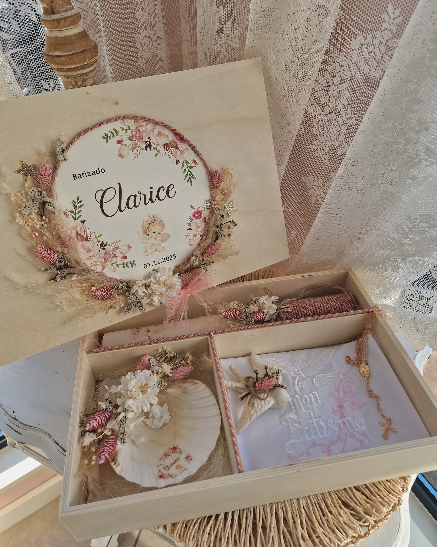 Conjunto de batismo caixa premium vintage da Clarisse