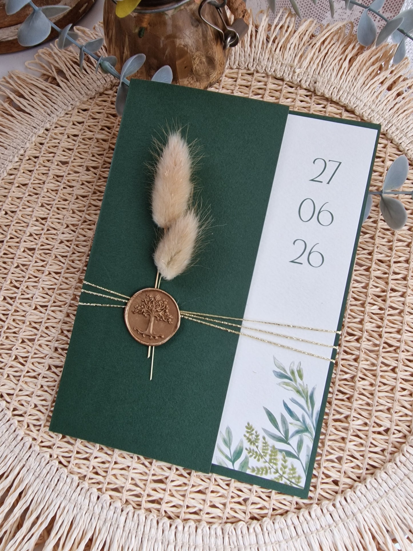 Convite de casamento folhagem verde Rita & Diogo