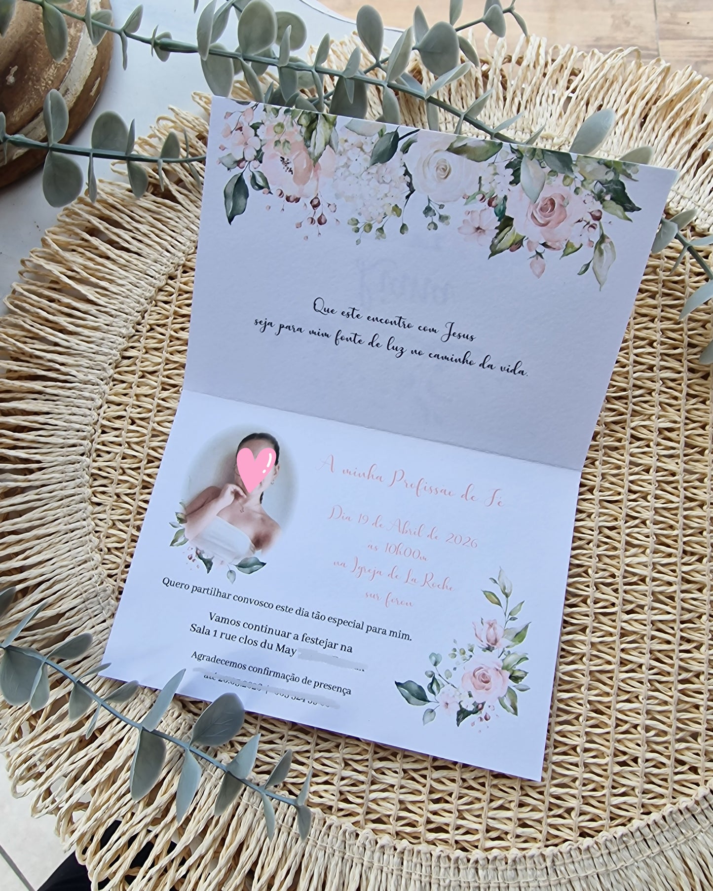 Convite floral da Profissão de Fé da Liana