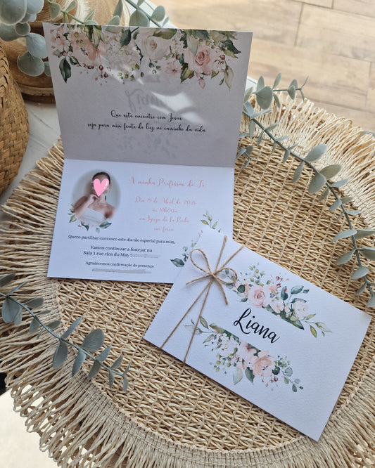 Convite floral da Profissão de Fé da Liana