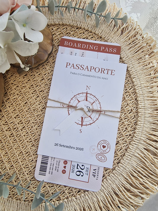 Convite Passaporte viagem a dois Terracota