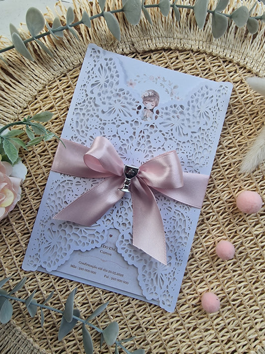 Convite de primeira comunhão rendado da Vitória
