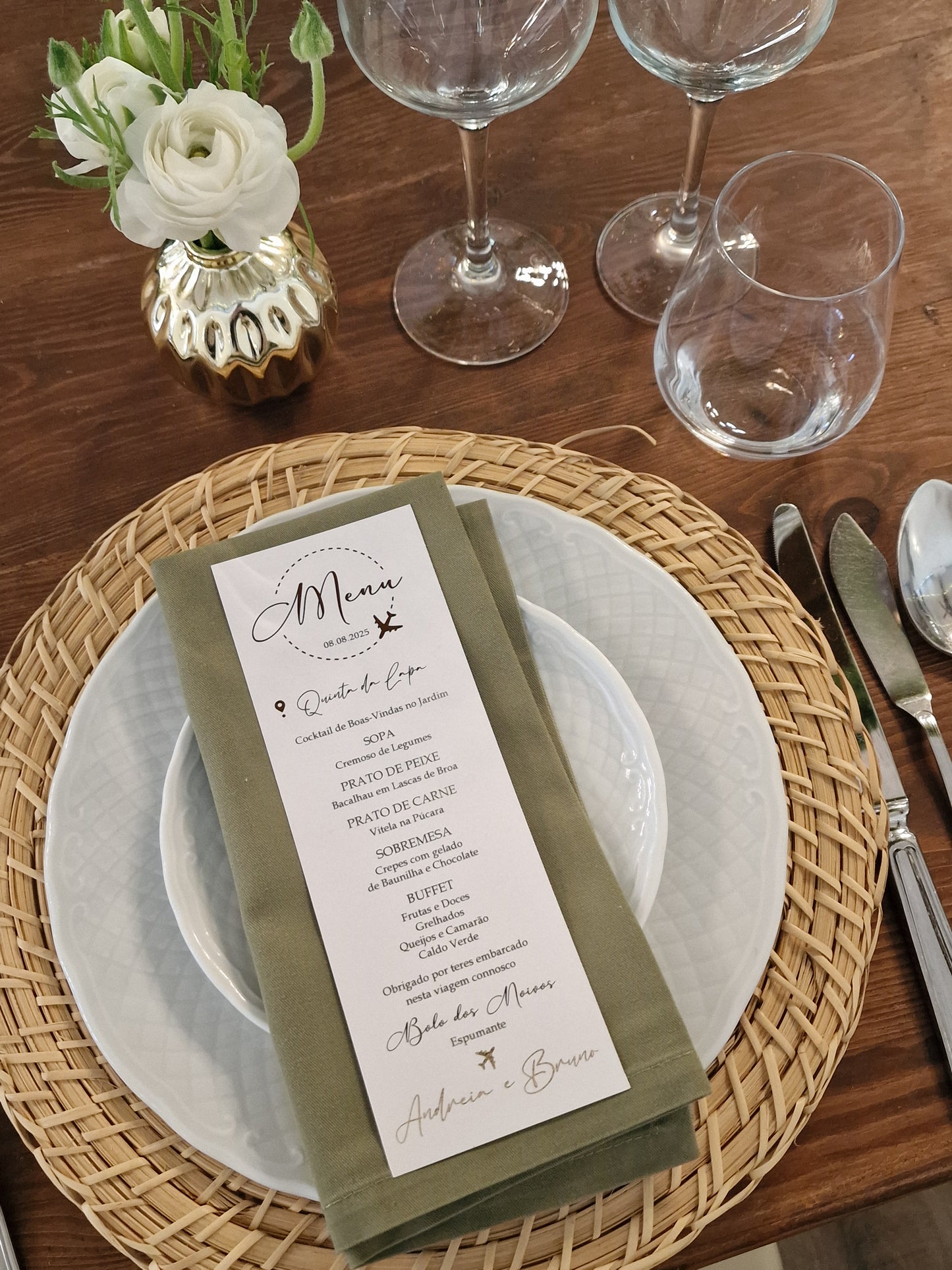 Ementa de Casamento Branco e Dourado