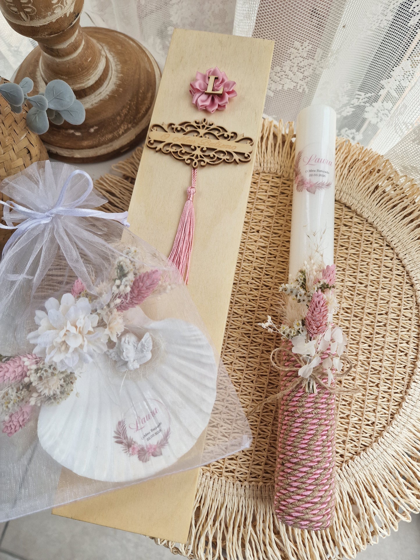 Conjunto de batizado Rosa "Pampas Eva"