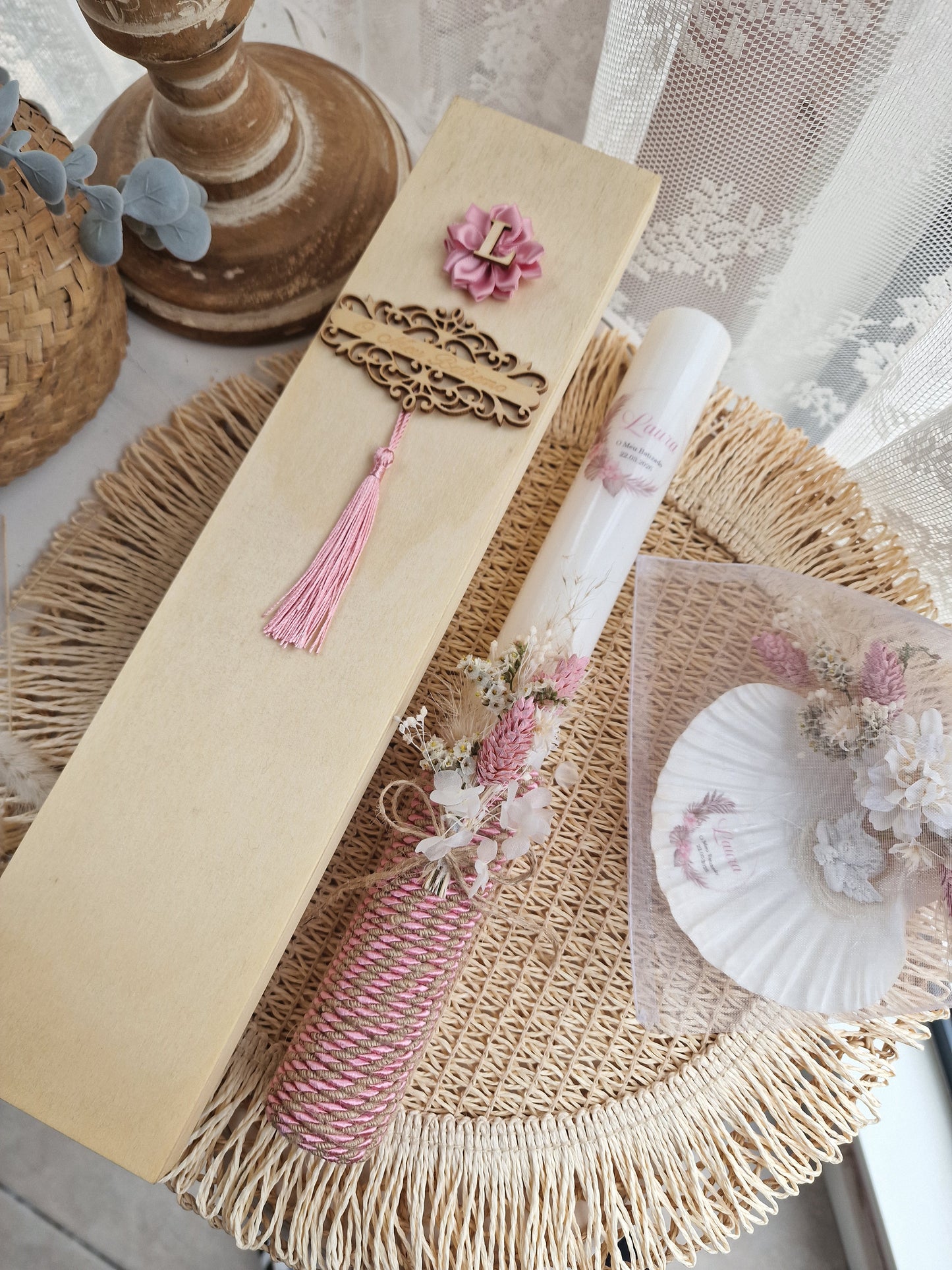 Conjunto de batizado Rosa "Pampas Eva"