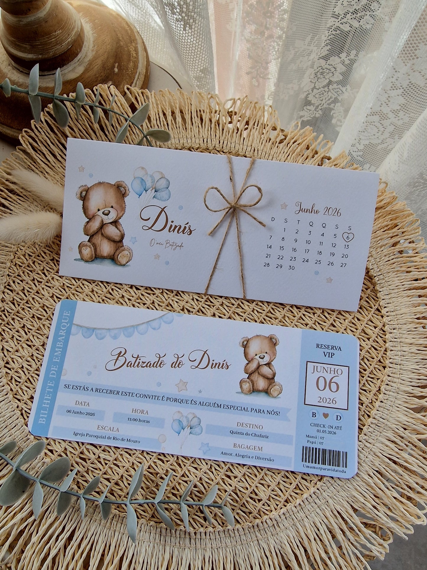 Bilhete de embarque Urso azul Dinis