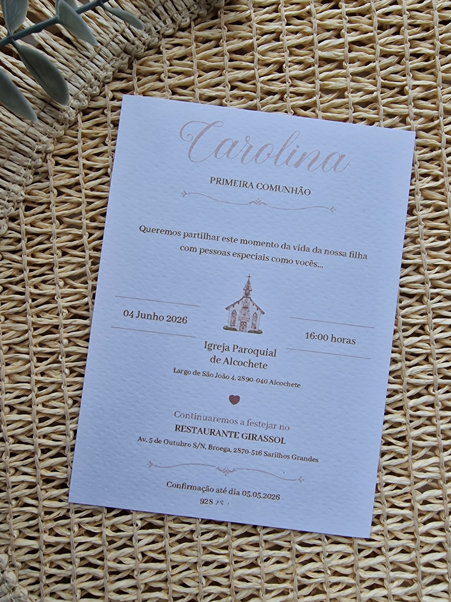 Convite de Primeira Comunhão "Bolsinha Kraft Carolina"