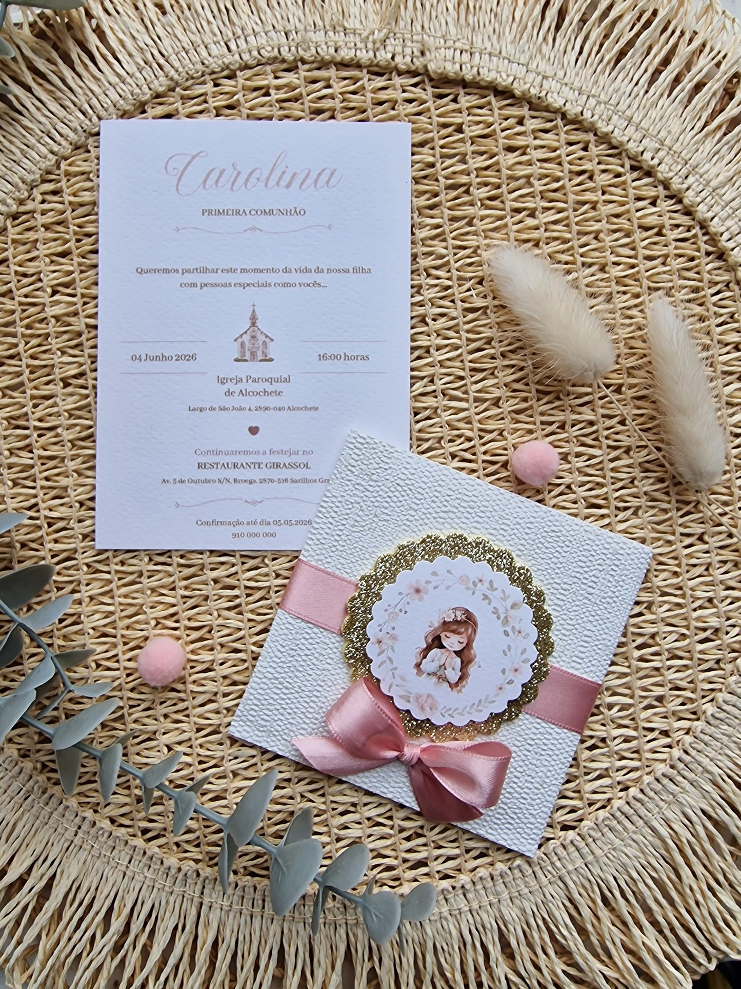 Convite de Primeira Comunhão "Bolsinha Creme Carolina"