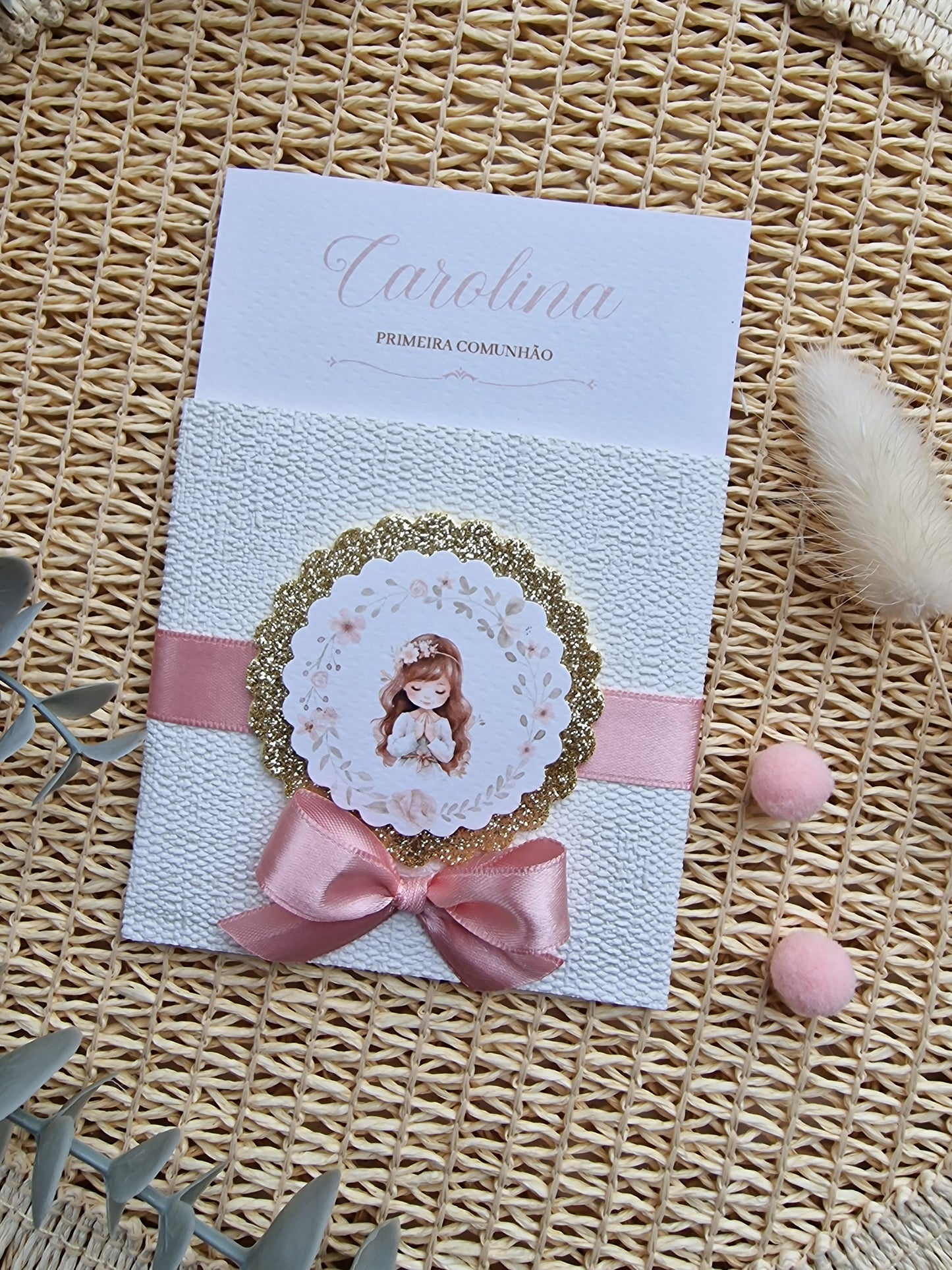 Convite de Primeira Comunhão "Bolsinha Creme Carolina"