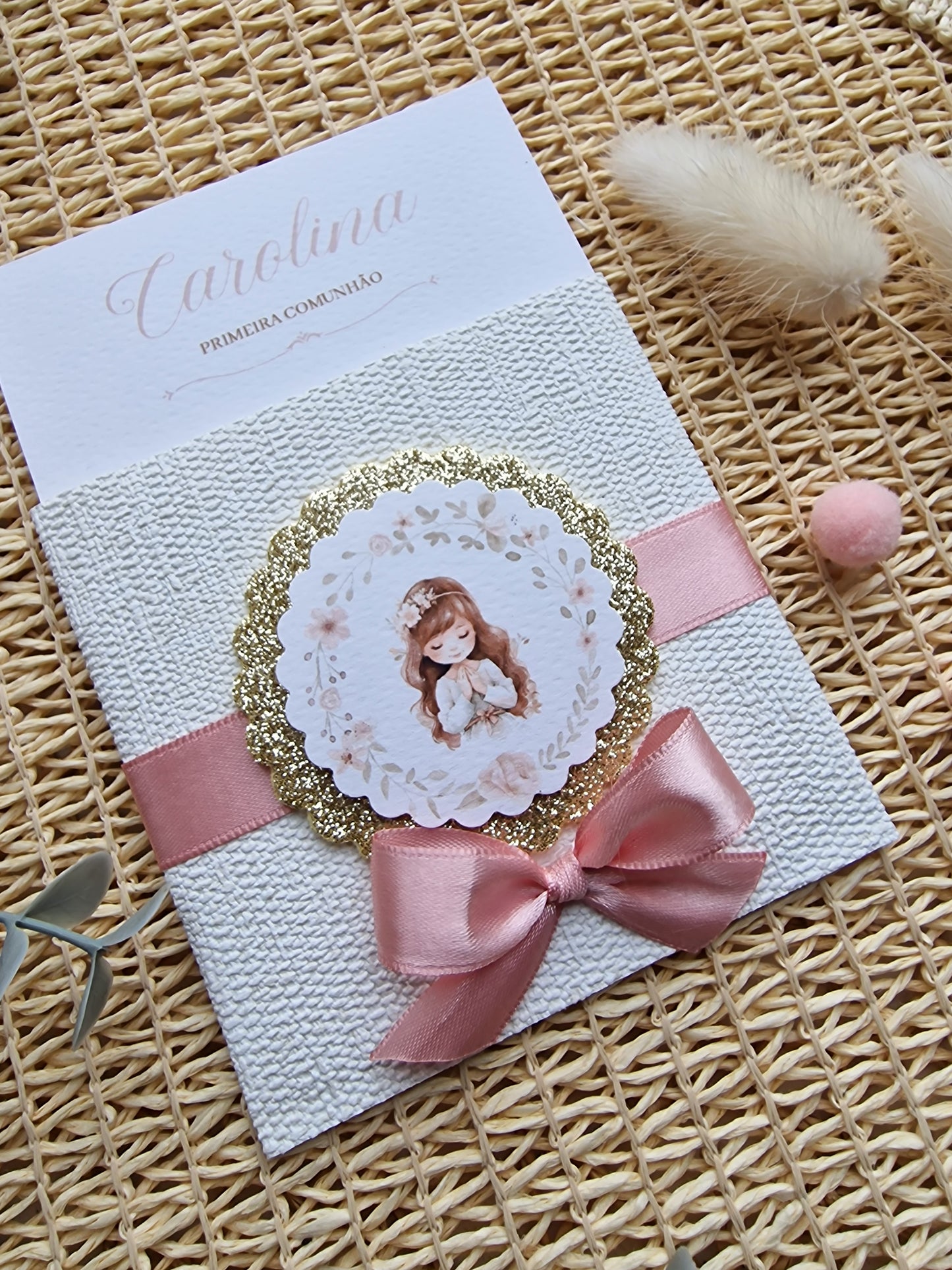 Convite de Primeira Comunhão "Bolsinha Creme Carolina"