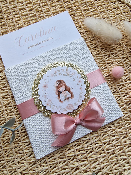 Convite de Primeira Comunhão "Bolsinha Creme Carolina"