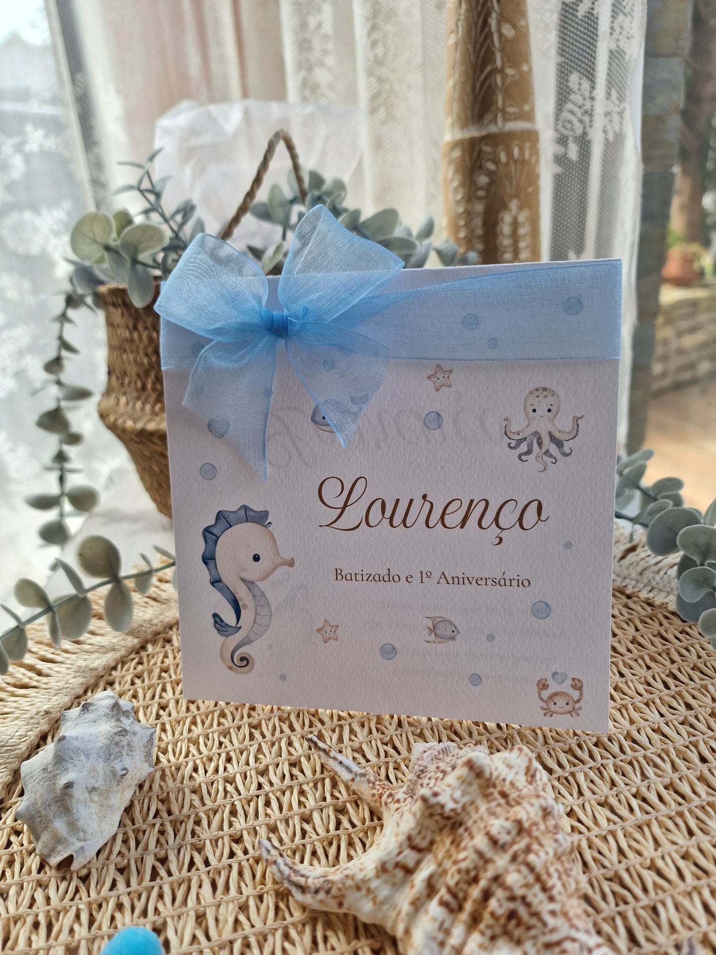 Convite de Batizado quadrado "Mar do Lourenço"