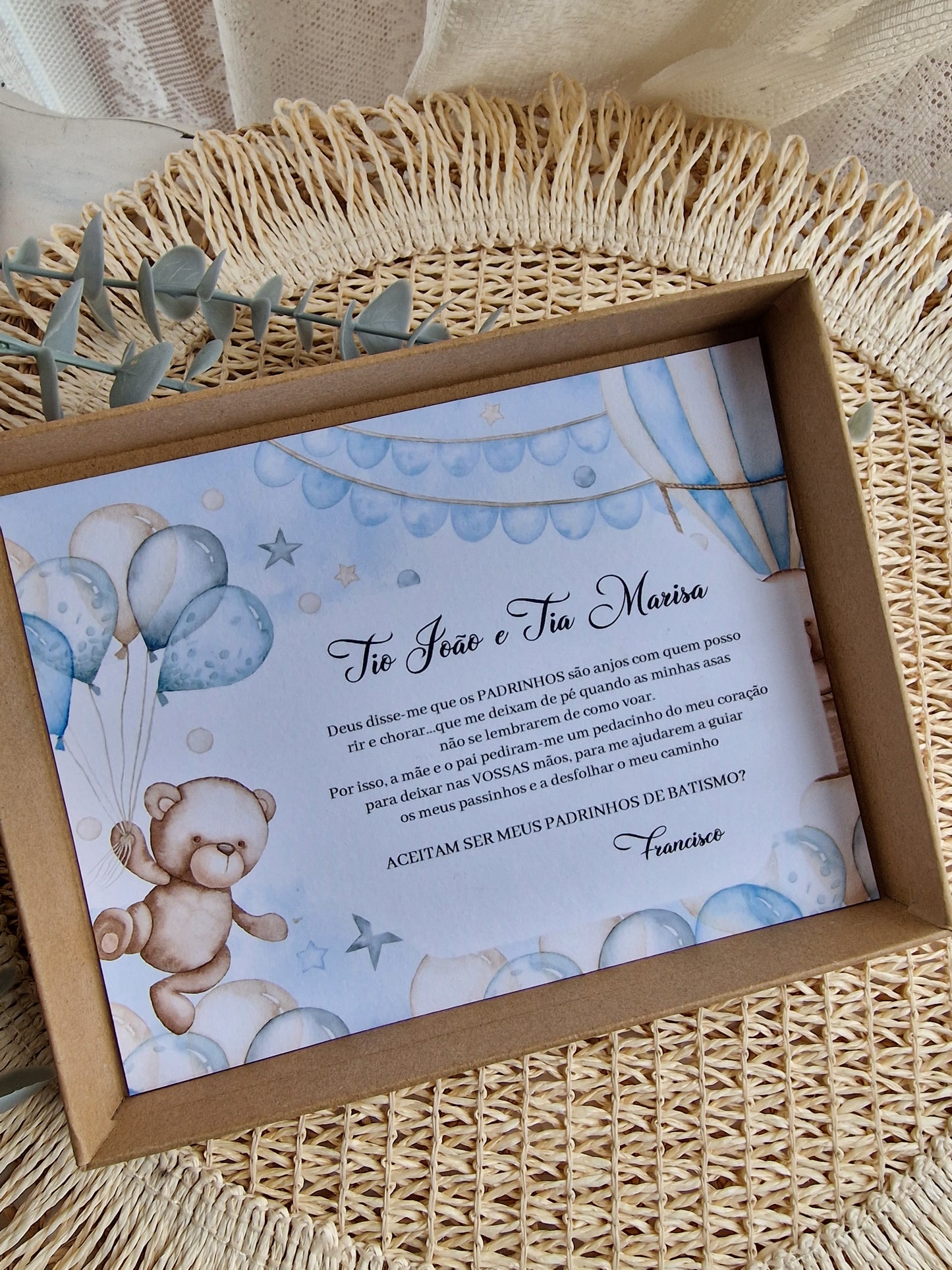 Convite Casal de Padrinhos ursinho azul