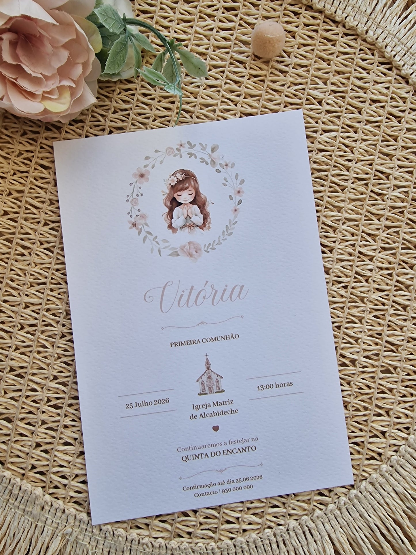 Convite de 1ª Comunhão envelope branco Vitória