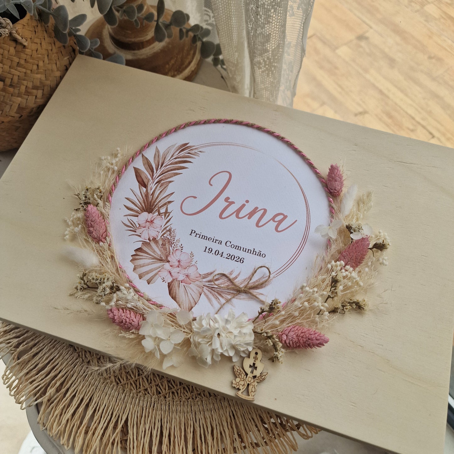 Caixa para recordações e Livro de dedicatórias booh chique da Irina 1ª Comunhão