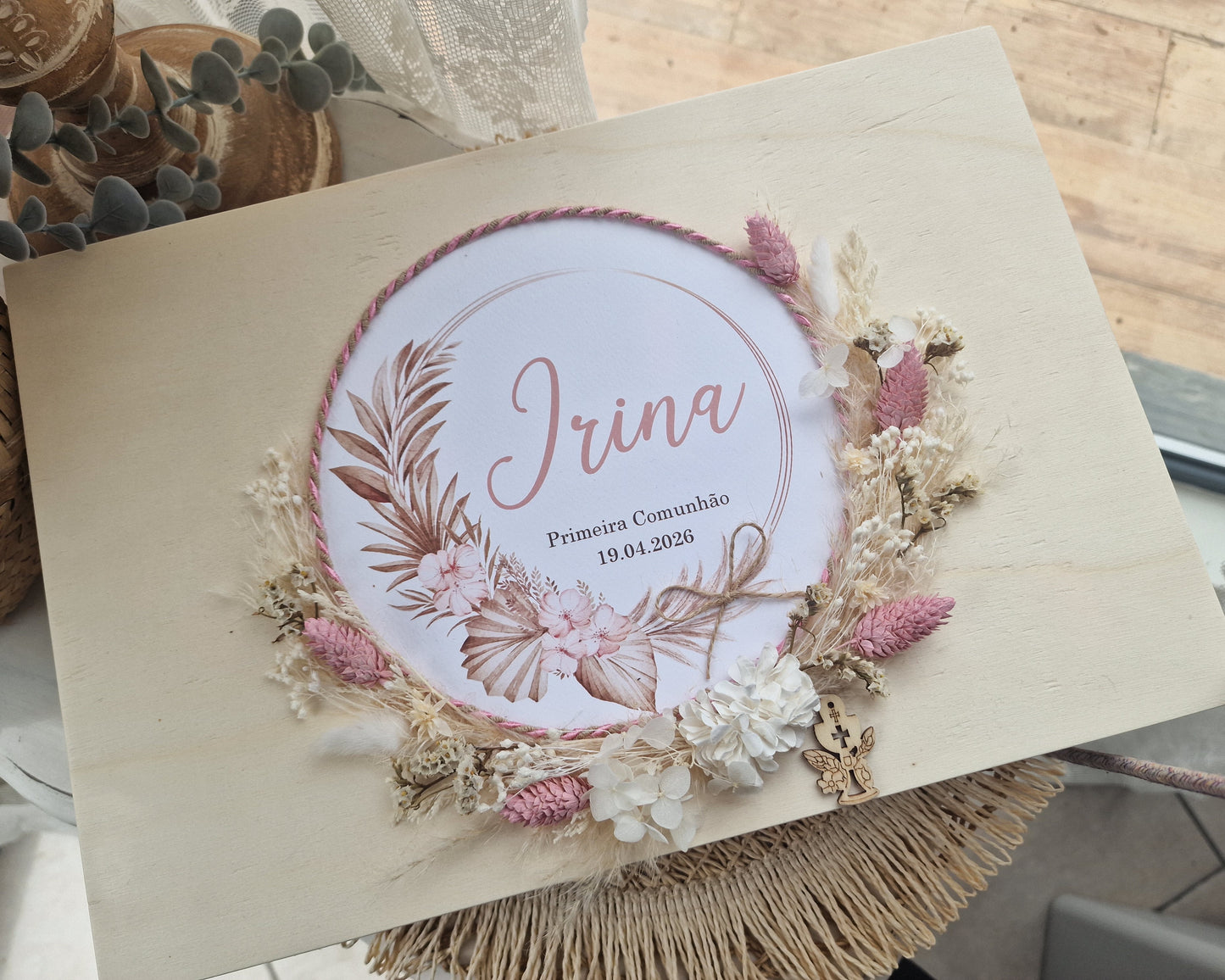 Caixa para recordações e Livro de dedicatórias booh chique da Irina 1ª Comunhão