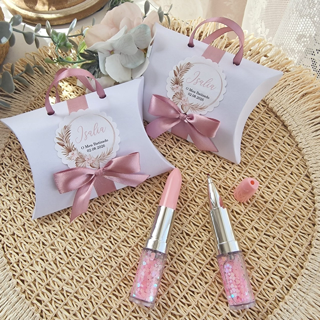 Caneta baton em malinha Batizado da Isália