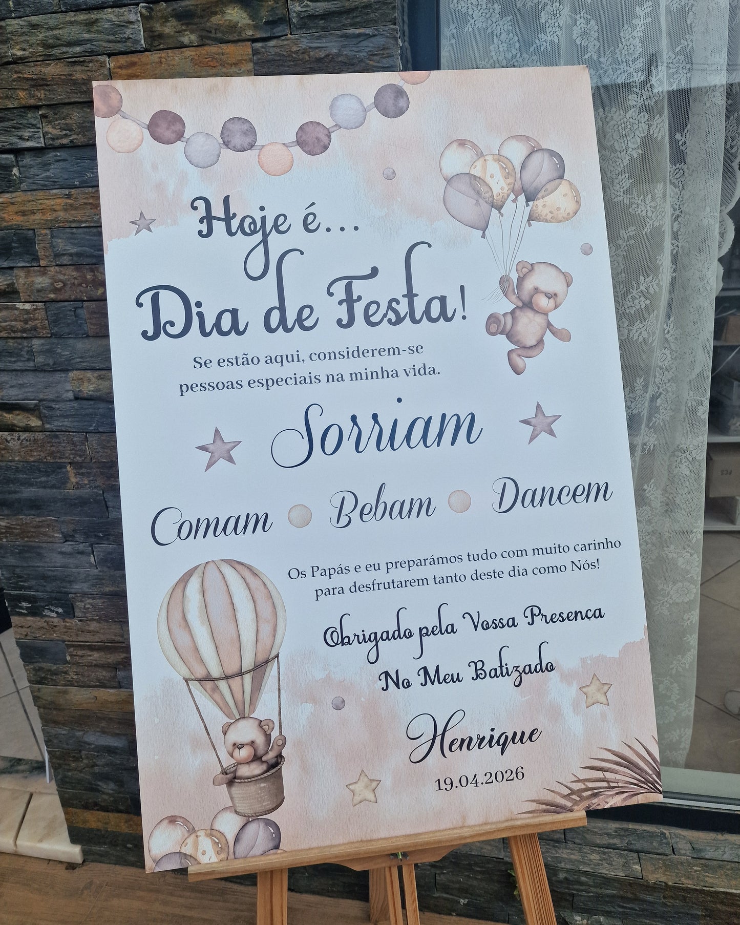 Placa de Boas-Vindas Ursinho beje do Henrique