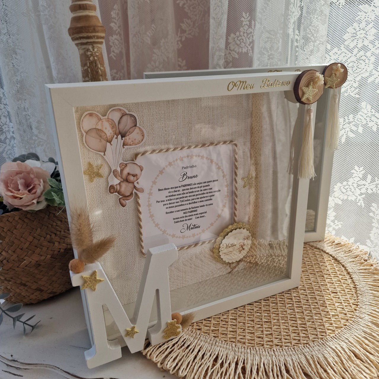 Quadro ursinhos com dedicatória de padrinhos