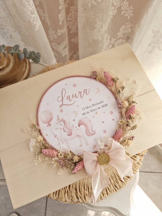 Conjunto de batismo caixa premium unicórnio mágico da Laura