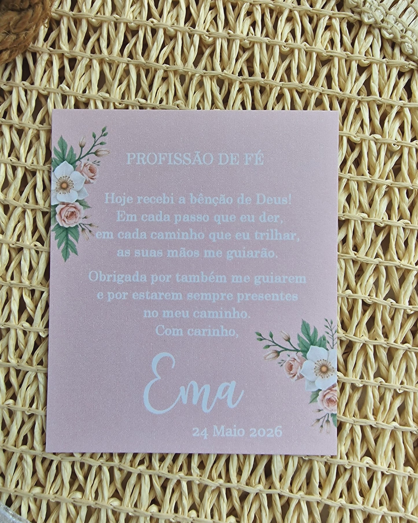 Terço para primeira comunhão floral rosa da Emma