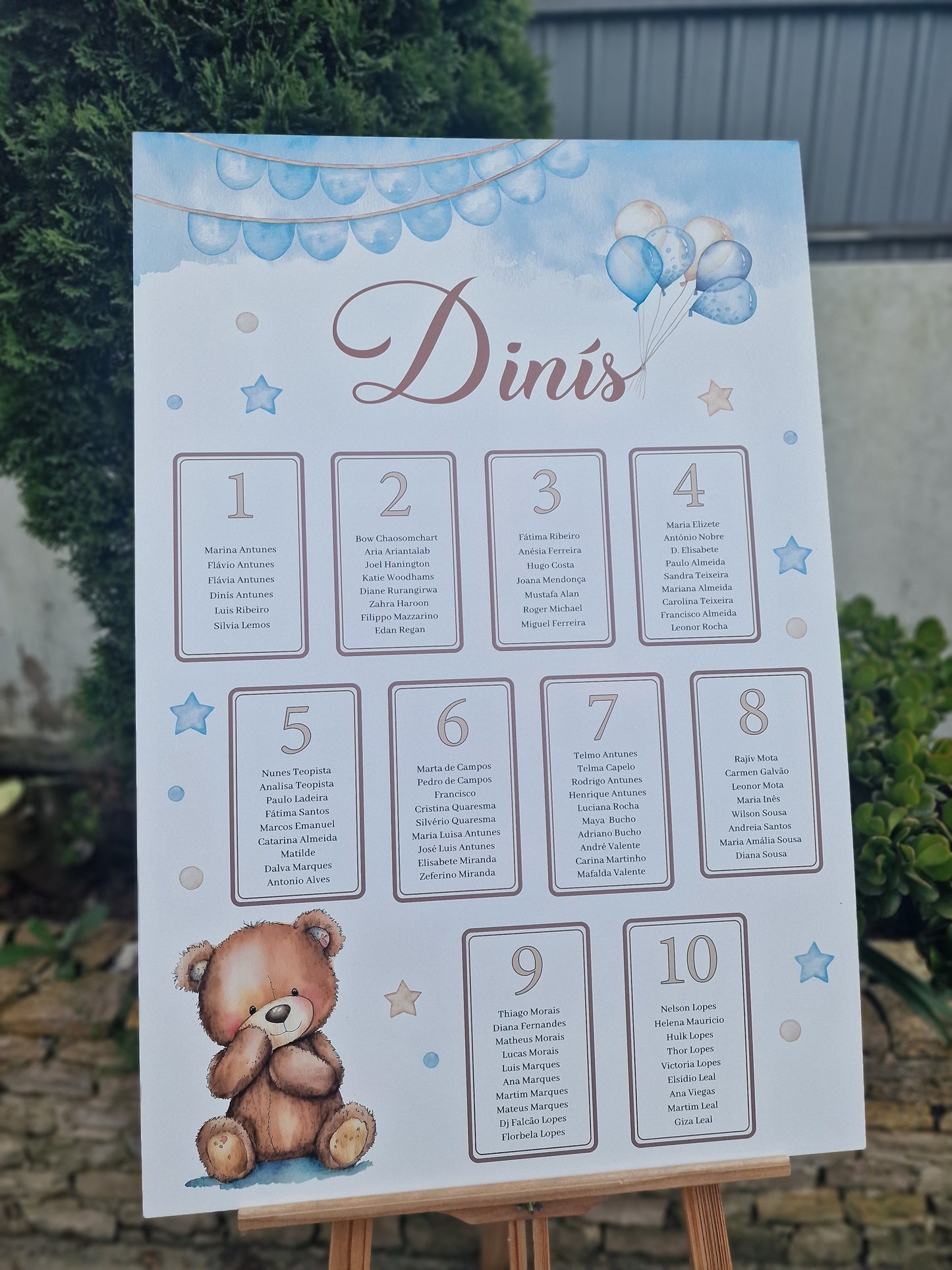 Placa organizadora para convidados Urso Azul