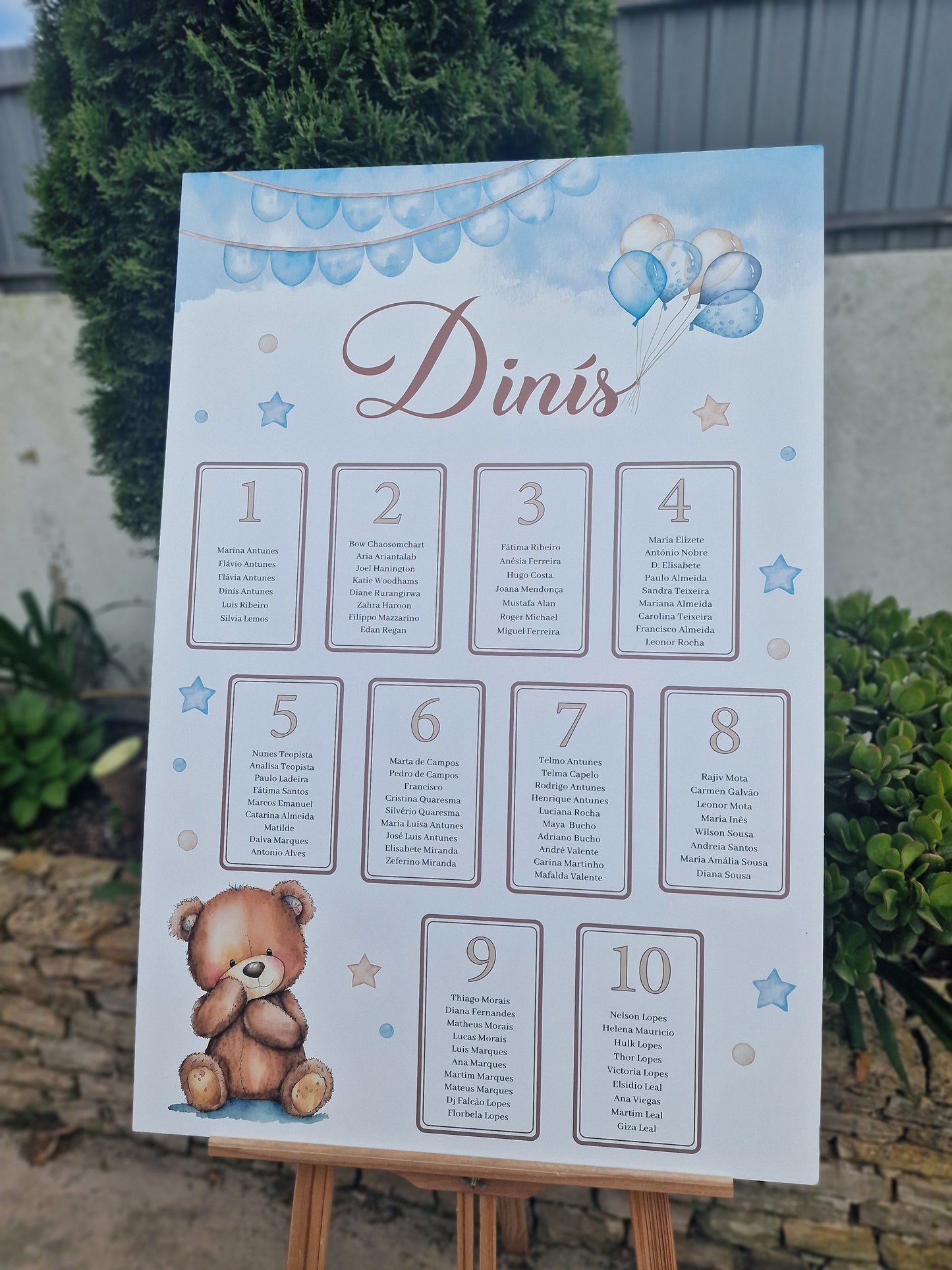 Placa organizadora para convidados Urso Azul