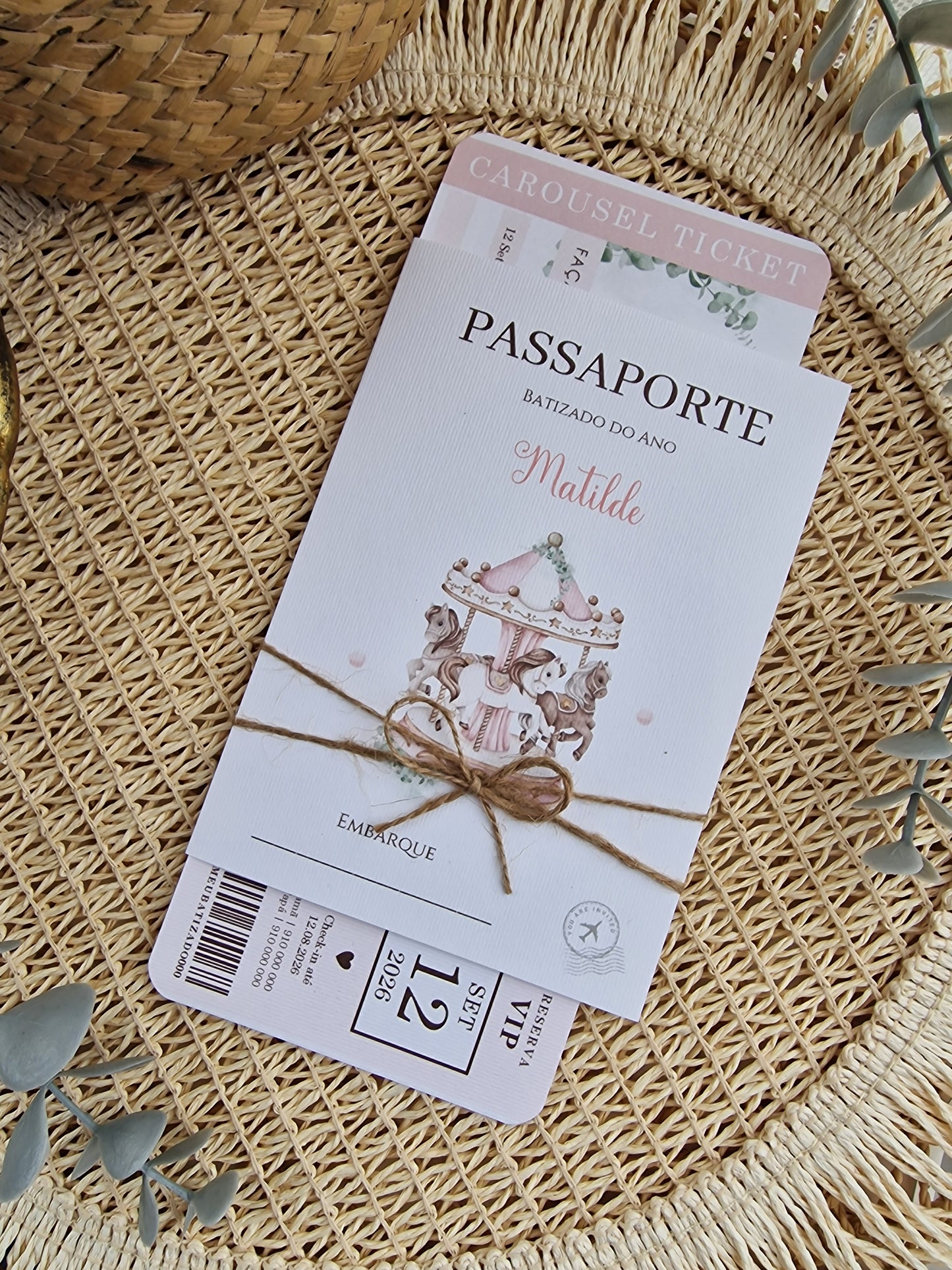 Convite passaporte carrossel rosa