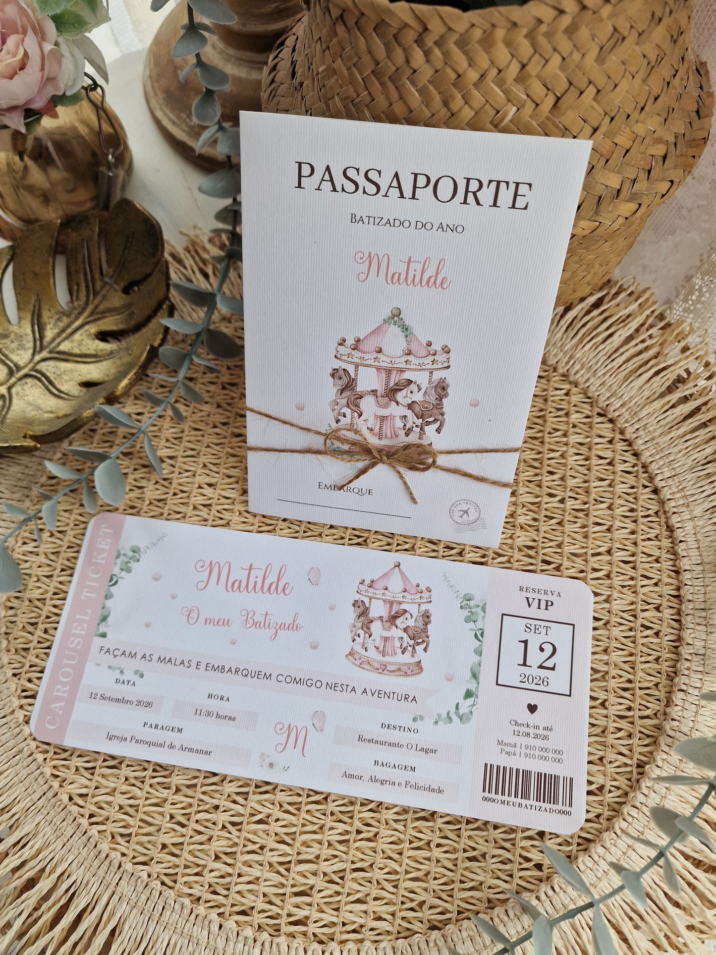 Convite passaporte carrossel rosa