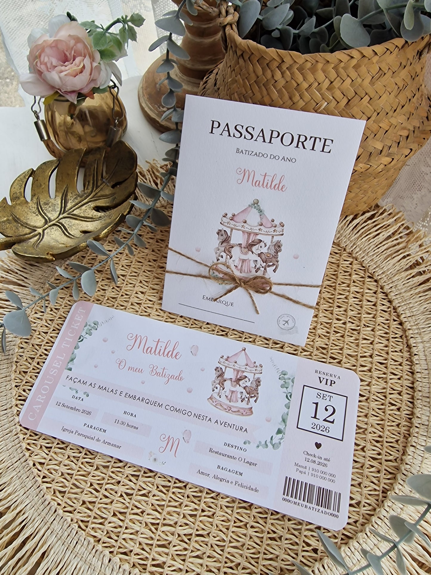 Convite passaporte carrossel rosa