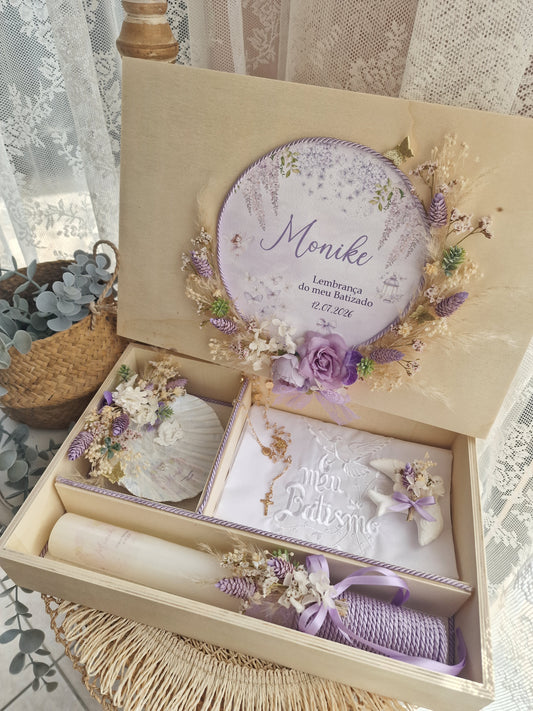 Conjunto de batismo caixa premium floral Lilás Monike