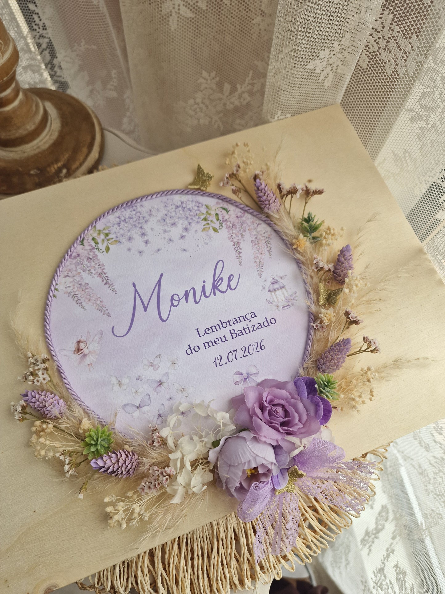 Conjunto de batismo caixa premium floral Lilás Monike
