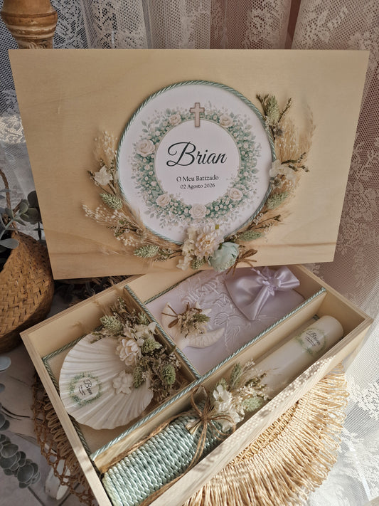 Conjunto de batismo caixa premium "Rosas brancas do Brian"