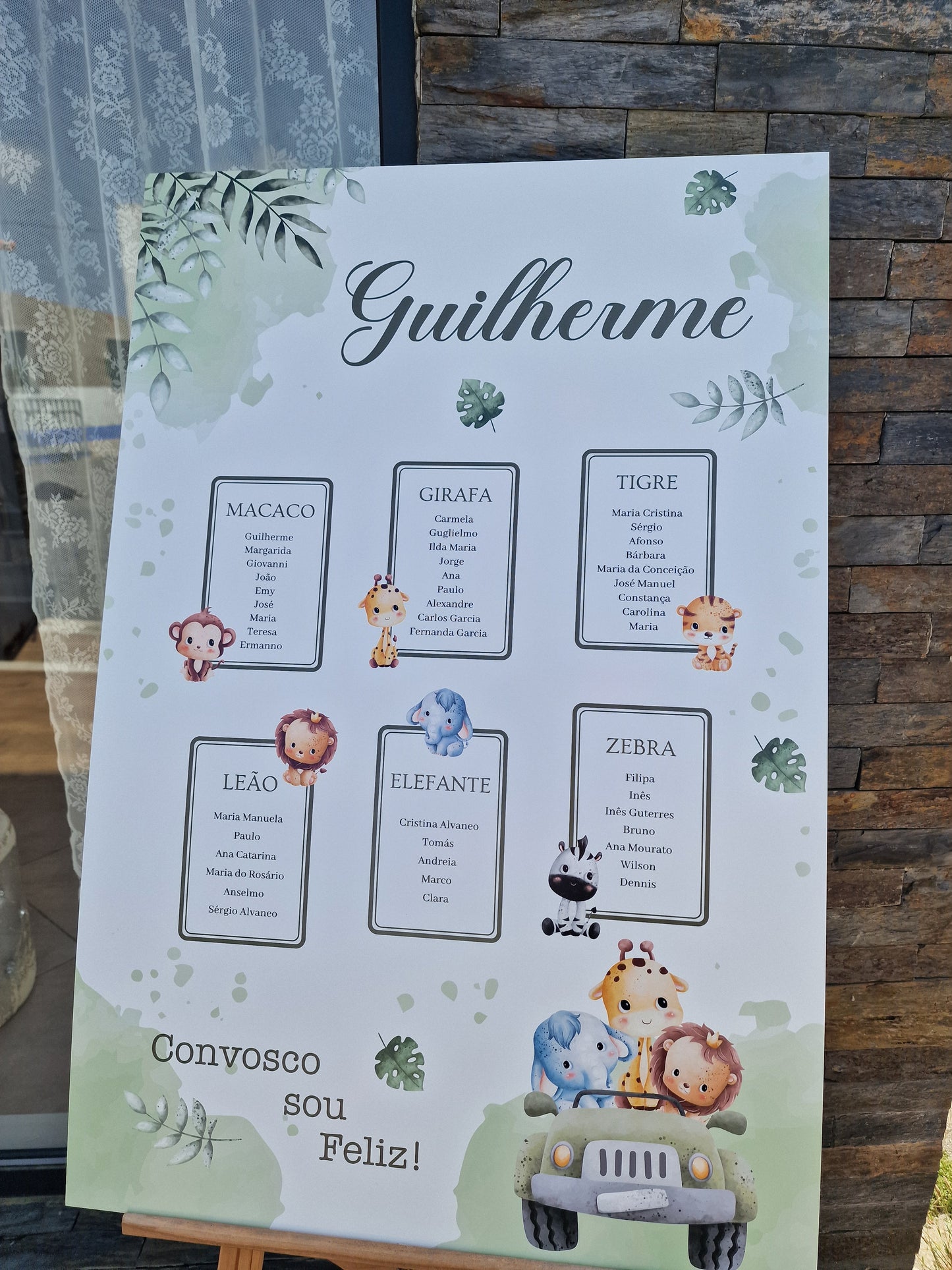 Placa organizadora para convidados tema Safari