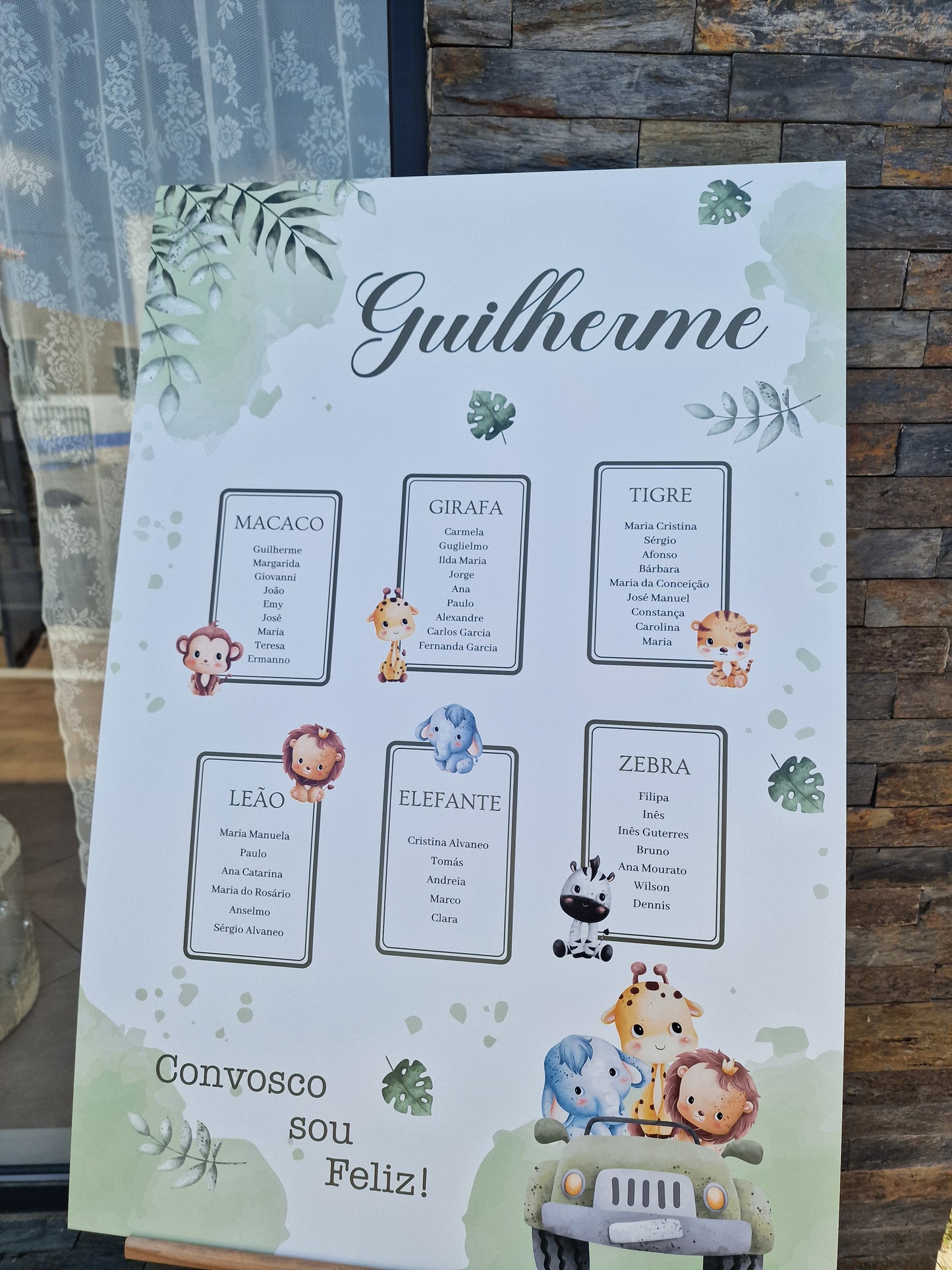 Placa organizadora para convidados tema Safari