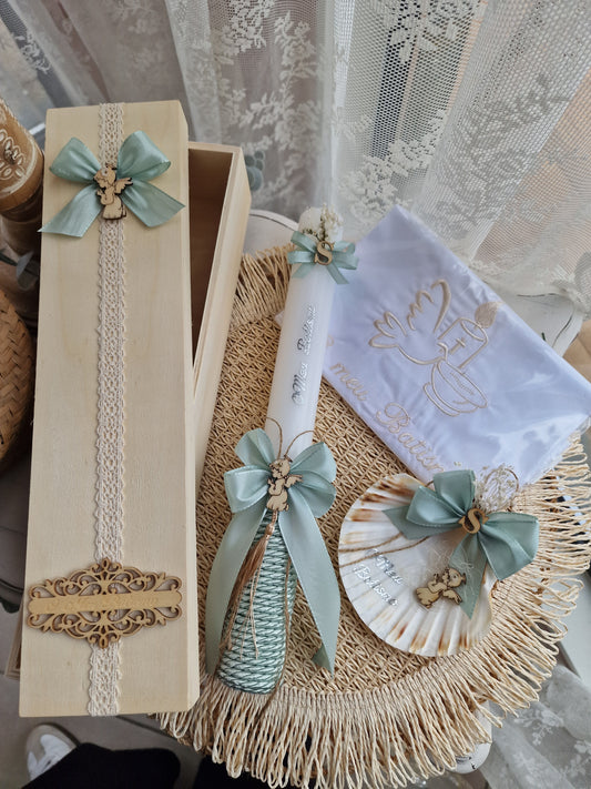 Conjunto de batizado Verde Água Anjinho